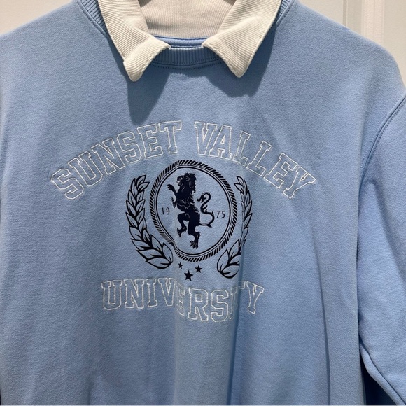 Hollister Sweatshirt Y2K Baby Blue with White Collar Preppy Style Size S Small - Picture 2 of 10